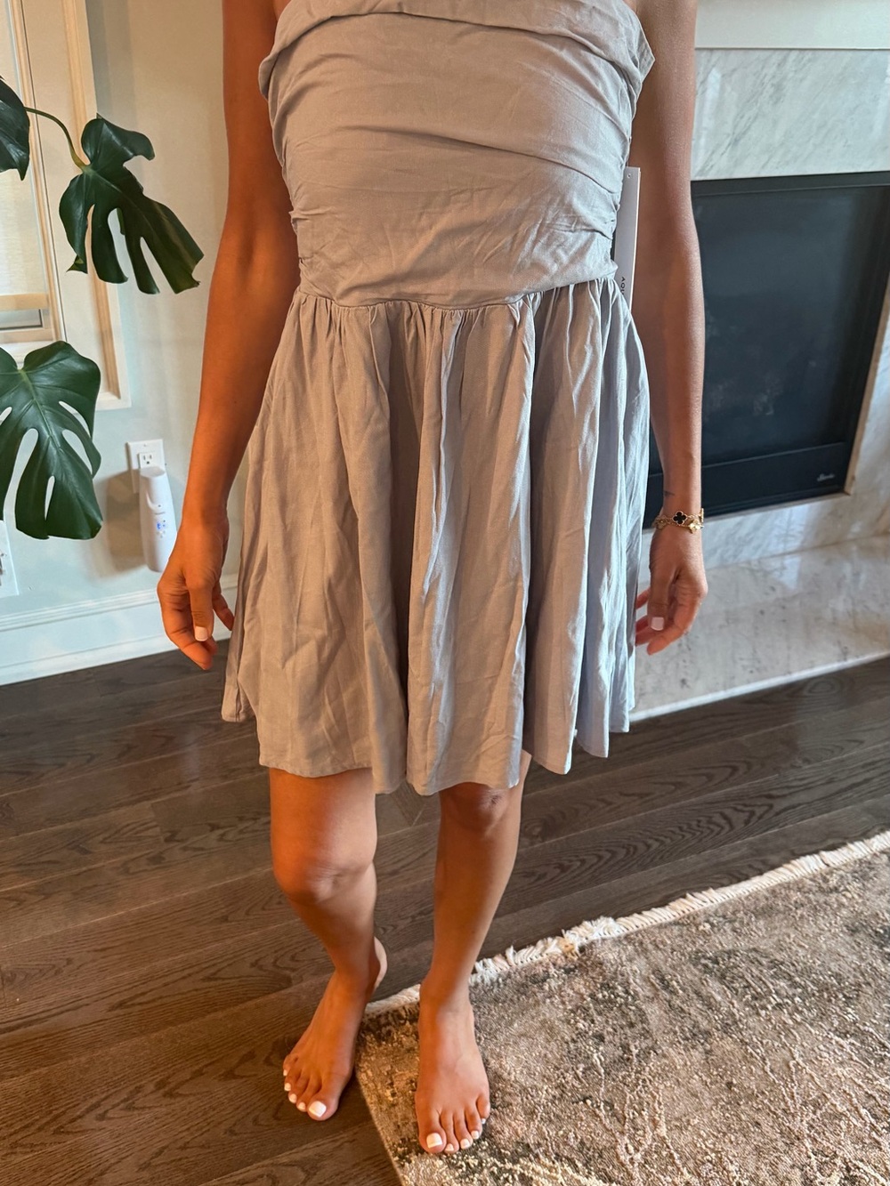 AQUA Strapless Light Blue Tiered Mini Dress